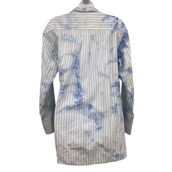 Free People Nola Shirt Dress S Striped Tie Dye Poplin Button Front Waist Tie NWT - Picture 2 of 12